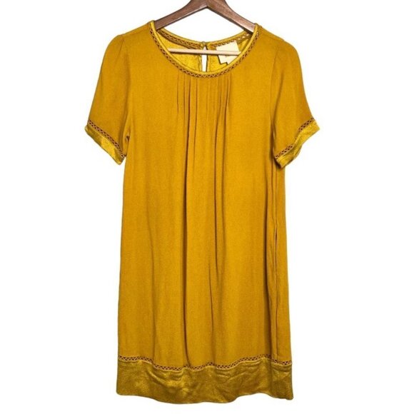 Maeve Anthropologie Womens Size XS Verdet Gold Swing Mini Dress FLAW Stretch - Picture 4 of 15